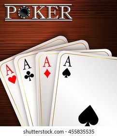 Playing cards on wooden background.Vector
