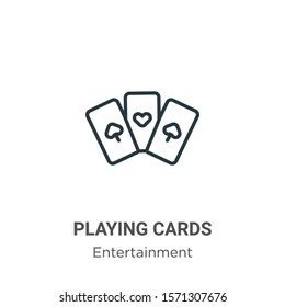 Playing cards outline vector icon. Thin line black playing cards icon, flat vector simple element illustration from editable entertainment concept isolated on white background