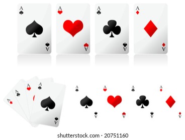 Playing cards over white background. Four aces poker hand.