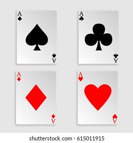 Playing cards over white background. Four aces poker hand.