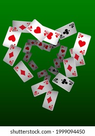 Playing Cards. Pattern for ads of parties, events in Vegas. Vector illustration. Vector illustration in celtic style.