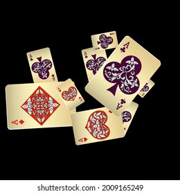 Playing Cards. Pattern for ads of parties, events in Vegas. Vector illustration. Vector illustration in vintage style.