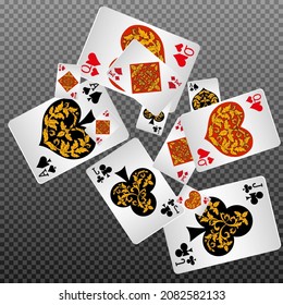 Playing Cards. Pattern for ads of parties, events in Vegas. Vector illustration.