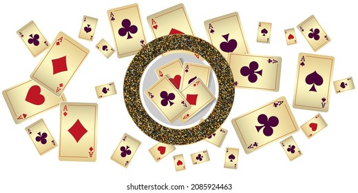 Playing Cards. Pattern for ads of parties, events in Vegas. Vector illustration.