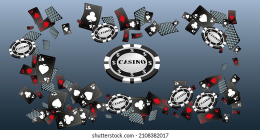 Playing Cards. Pattern for ads of parties, events in Vegas. Vector illustration.