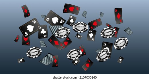 Playing Cards. Pattern for ads of parties, events in Vegas. Vector illustration.