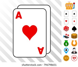 Playing Cards pictograph with bonus gamble pictographs. Vector illustration style is flat iconic symbols. Designed for gambling ui.