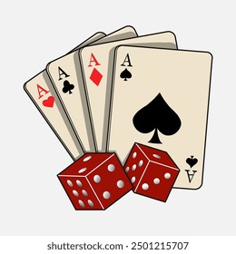 Playing cards poker ace and two red dice