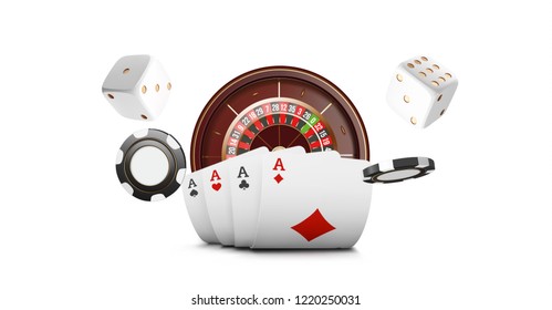 Playing cards and poker chips fly casino. Casino roulette concept on white background. Poker casino vector illustration. Red and black realistic chip in the air. Gambling poker mobile app icon