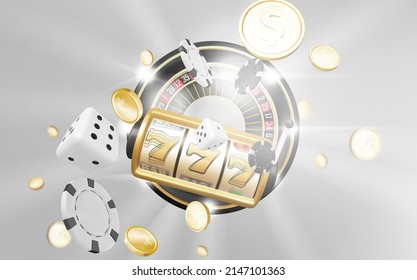 Playing cards and poker chips fly casino. Concept on a grey background. Casino poker vector illustration.Gambling concept