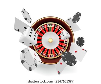 Playing cards and poker chips fly casino. Concept on a white background. Casino poker vector illustration.Gambling concept