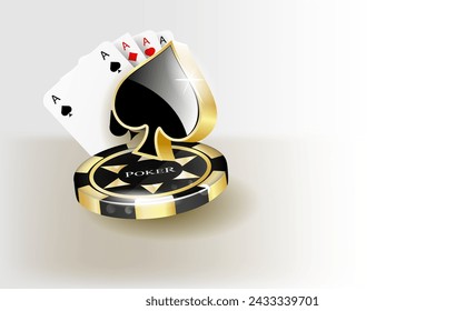 Playing cards and poker chips fly casino. Concept on white background. Poker casino vector illustration.