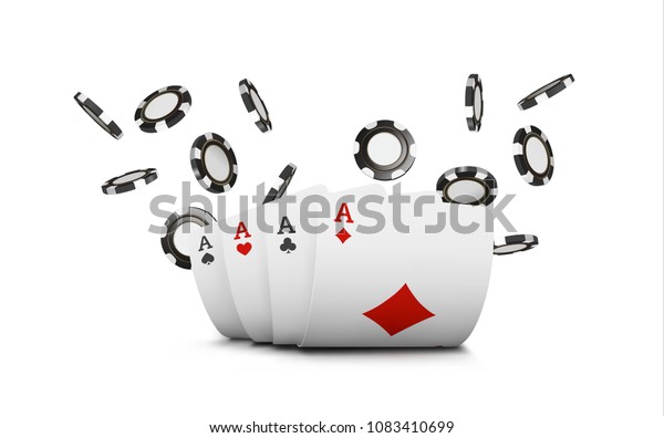トランプやポーカーチップはカジノを飛ばす 白い背景にコンセプト ポーカーカジノのベクターイラスト のベクター画像素材 ロイヤリティフリー
