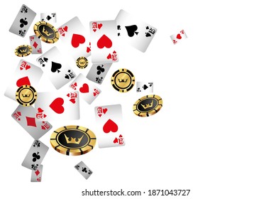 Playing cards poker chips. Online casino gambling realistic gaming concept 