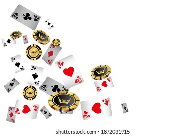 Playing cards poker chips. Online casino gambling realistic gaming concept 