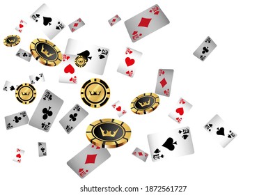 Playing cards poker chips. Online casino gambling realistic gaming concept 