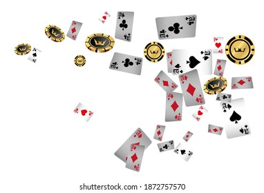 Playing cards poker chips. Online casino gambling realistic gaming concept 
