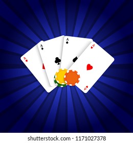 Playing cards and poker chips. Vector illustration .