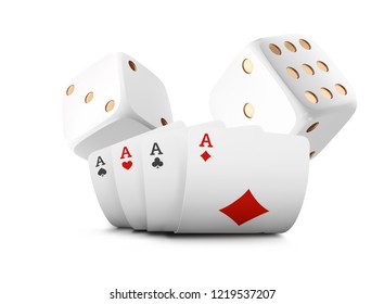 Playing cards, poker dice fly casino on white background. Poker casino vector illustration. Online casino game gambling 3d vector concept, poker mobile app icon