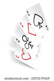 Playing cards poker. Four aces of diamonds clubs spades and hearts fall or fly as poker playing cards