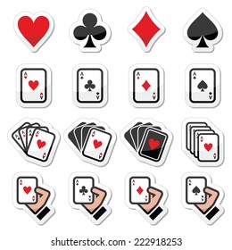 Playing cards, poker, gambling icons set