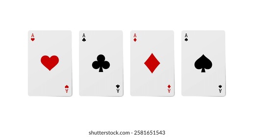 
Playing cards for poker and gambling, three aces isolated on white, clipping path