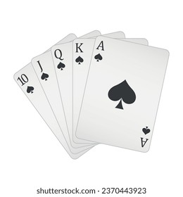 Spielkarten - eine Poker-Hand, bestehend aus einer Royal Flush Spades 10 J Q K A, Vektorgrafik einzeln auf weißem Hintergrund