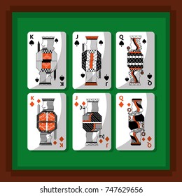 playing cards poker kings and queen spade and diamond green background