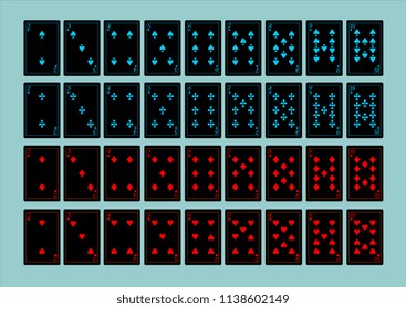 playing cards rank collection green board. clubs, spades, heart, diamond 