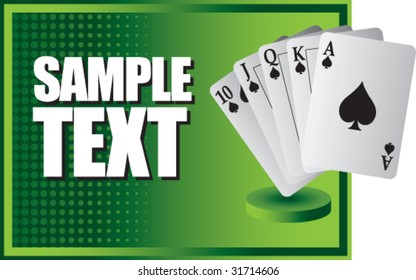 playing cards royal flush on green halftone banner