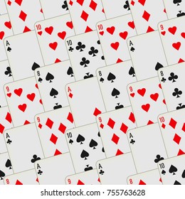 Playing cards seamless pattern. Card deck repeated background. Vector illustration.