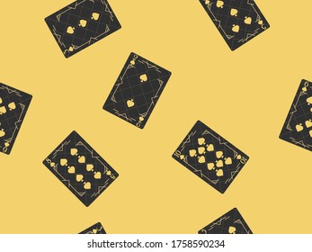 Playing cards seamless pattern. Original design black with gold color. Casino poker cards for promotional products, wrapping paper and printing. Vector illustration