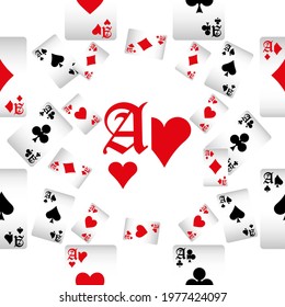 Playing cards seamless pattern. Original background in three-dimensional style. Fashion design for fabric, wallpaper, textile and decor.