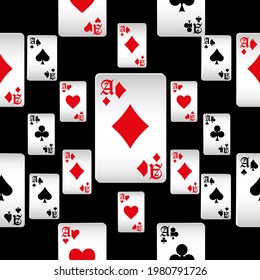 Playing cards seamless pattern. Original background in three-dimensional style. Fashion design for fabric, wallpaper, textile and decor.