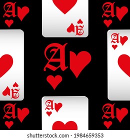 Playing cards seamless pattern. Original background in three-dimensional style. Fashion design for fabric, wallpaper, textile and decor.