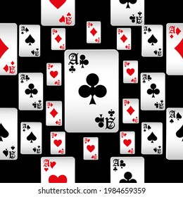 Playing cards seamless pattern. Original background in three-dimensional style. Fashion design for fabric, wallpaper, textile and decor.