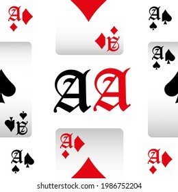 Playing cards seamless pattern. Original background in three-dimensional style. Fashion design for fabric, wallpaper, textile and decor.