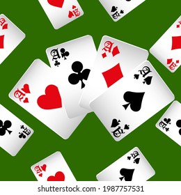 Playing cards seamless pattern. Original background in three-dimensional style. Fashion design for fabric, wallpaper, textile and decor.