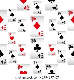 Playing cards seamless pattern. Original background in three-dimensional style. Fashion design for fabric, wallpaper, textile and decor.