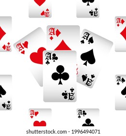 Playing cards seamless pattern. Original background in three-dimensional style. Fashion design for fabric, wallpaper, textile and decor.