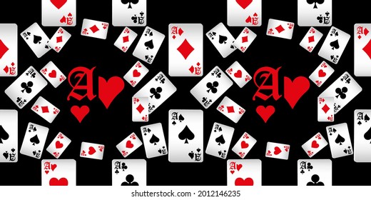 Playing cards seamless pattern. Original background in three-dimensional style. Fashion design for fabric, wallpaper, textile and decor.