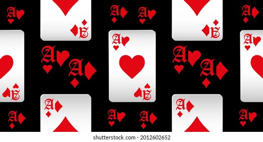 Playing cards seamless pattern. Original background in three-dimensional style. Fashion design for fabric, wallpaper, textile and decor.