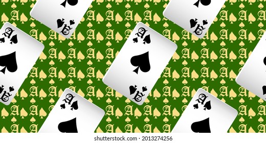 Playing cards seamless pattern. Original background in three-dimensional style. Fashion design for fabric, wallpaper, textile and decor.