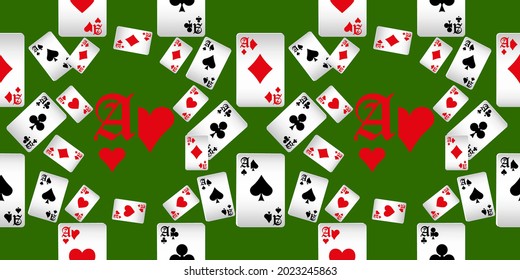 Playing cards seamless pattern. Original background in three-dimensional style. Fashion design for fabric, wallpaper, textile and decor.