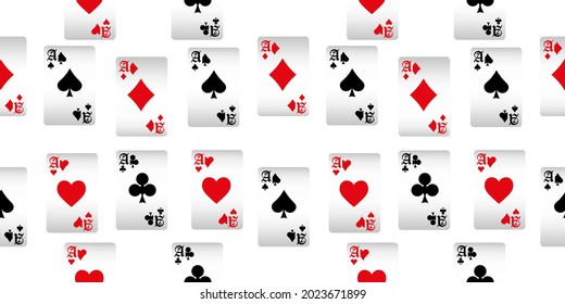 Playing cards seamless pattern. Original background in three-dimensional style. Fashion design for fabric, wallpaper, textile and decor.