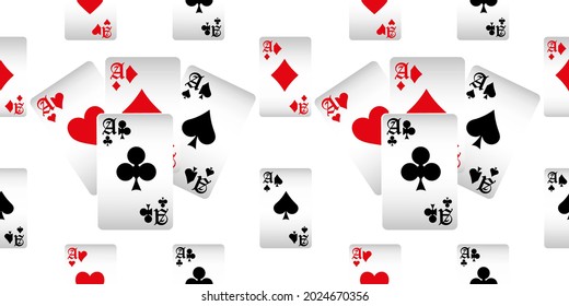 Playing cards seamless pattern. Original background in three-dimensional style. Fashion design for fabric, wallpaper, textile and decor.