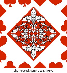 Playing cards seamless pattern. Original background in three-dimensional style. Fashion design for fabric, wallpaper, textile and decor.