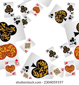 Playing cards seamless pattern. Original background in three-dimensional style. Fashion design for fabric, wallpaper, textile and decor.
