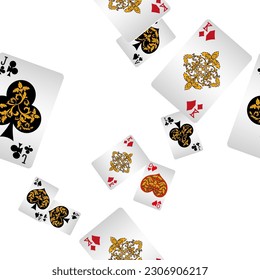 Playing cards seamless pattern. Original background in three-dimensional style. Fashion design for fabric, wallpaper, textile and decor.