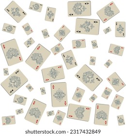 Playing cards seamless pattern. Original background in three-dimensional style. Fashion design for fabric, wallpaper, textile and decor.
